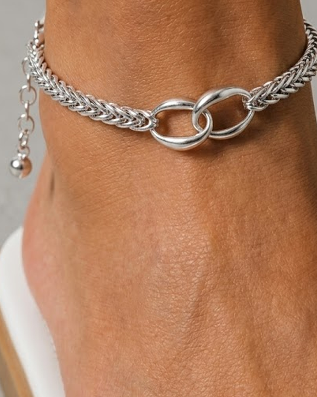 Silver Gold Dipped Braided Chain Link Anklet
