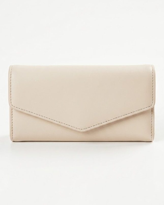 Ivory Envelope Faux Leather Wallet Clutch