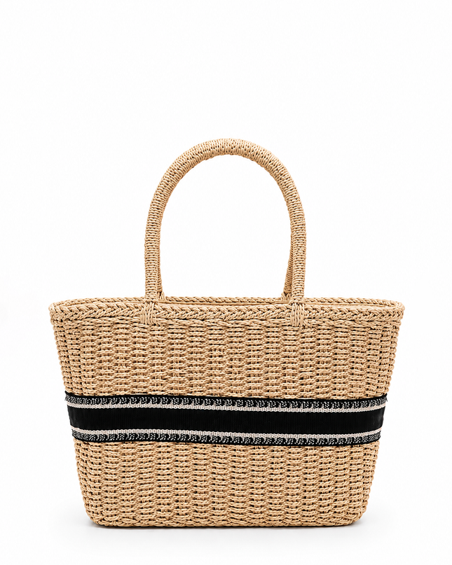 Ivory Faux Straw Tote Bag