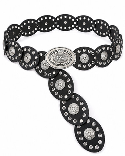 Black Faux Leather Oval Vintage Belt