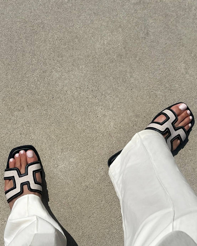 Black H Flat Sandal