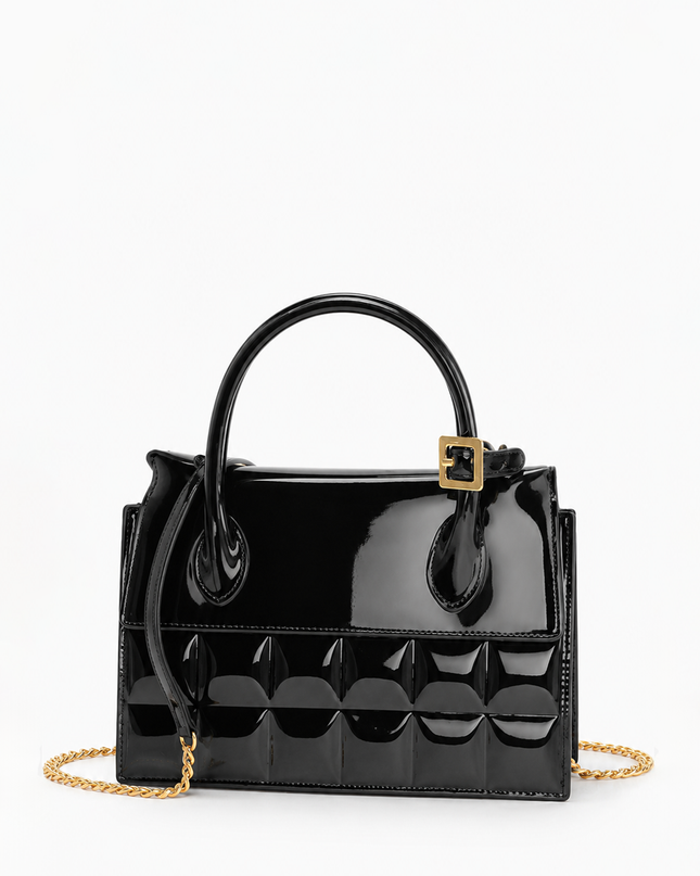 Black Enamel Top Handle Bag