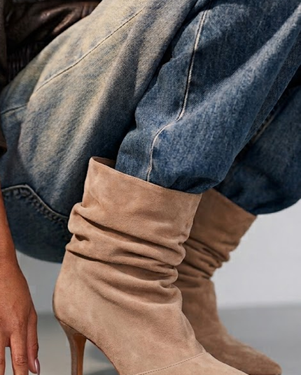 Taupe Suede Pointed Toe Ankle Boots