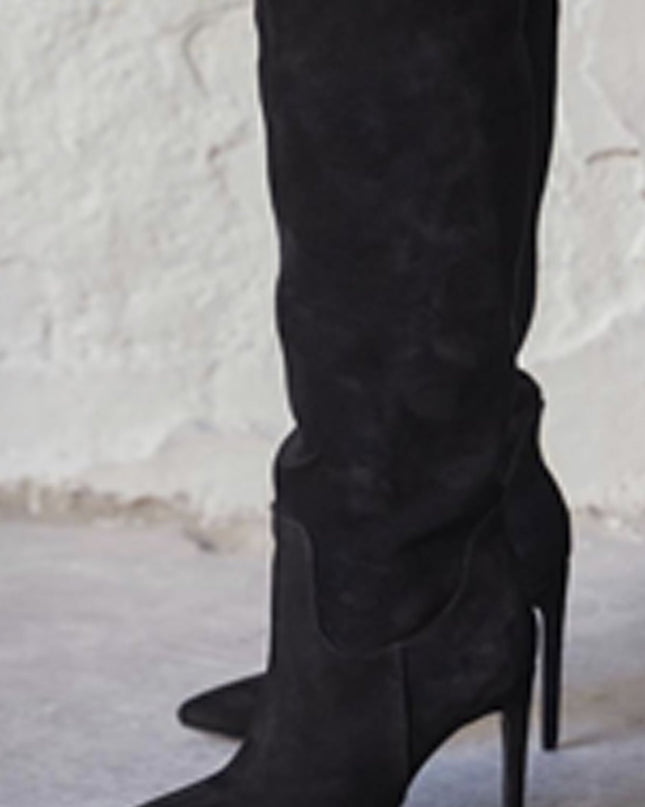 Black Faux Suede Pointed Toe Boots