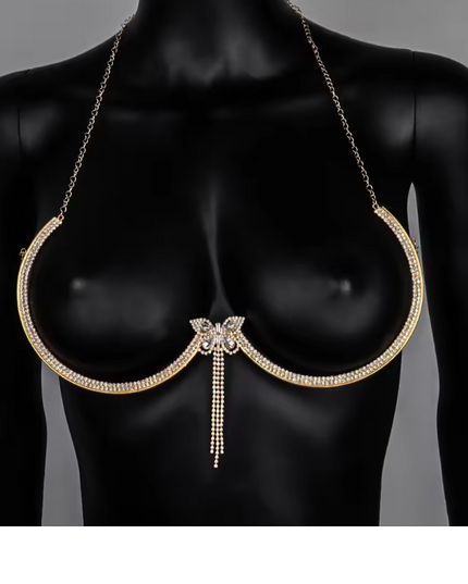 Gold Butterfly Crystal Bra Chain