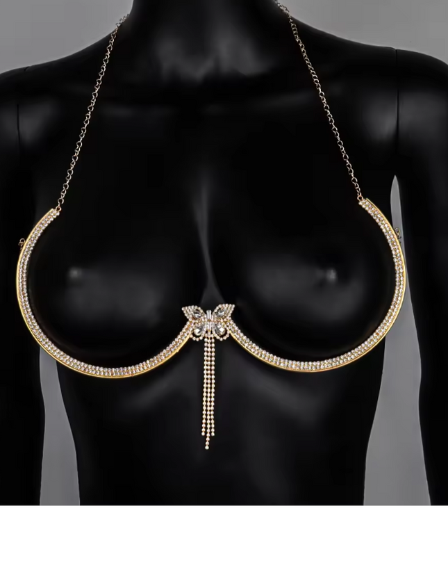 Gold Butterfly Crystal Bra Chain