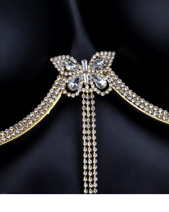 Silver Butterfly Crystal Bra Chain