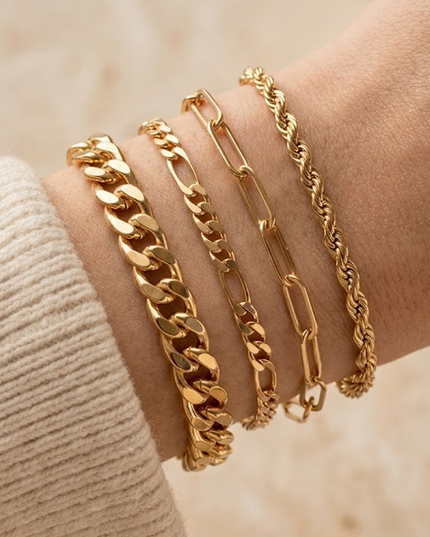 Gold Strand Layered Chain Bracelet Set