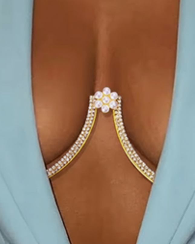 Gold Crystal Flower Bra Chain