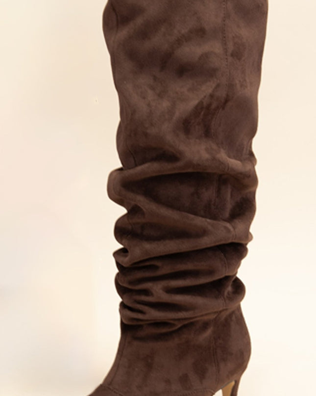 Brown Suede Ruched Boots