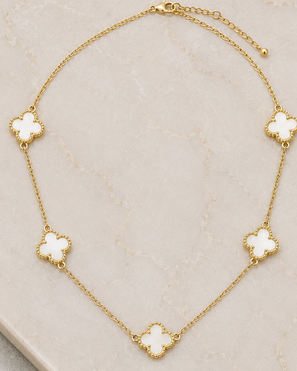 White Zirconia Clover Chain Necklace