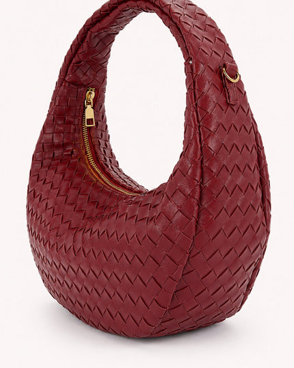 Burgundy Braided Half-Moon Shoulder Bag