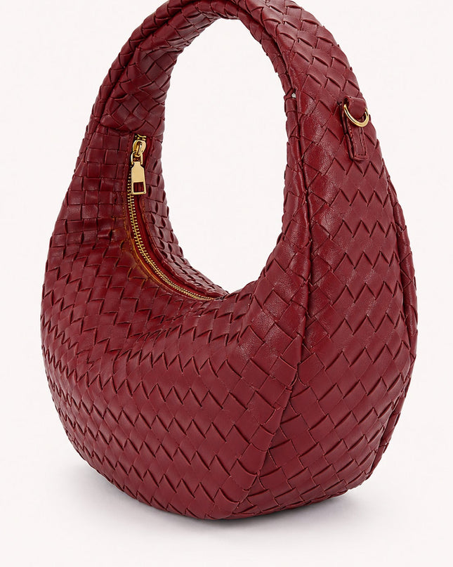 Burgundy Braided Half-Moon Shoulder Bag