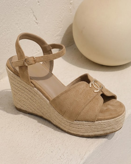 Beige Espadrille Platform Wedges