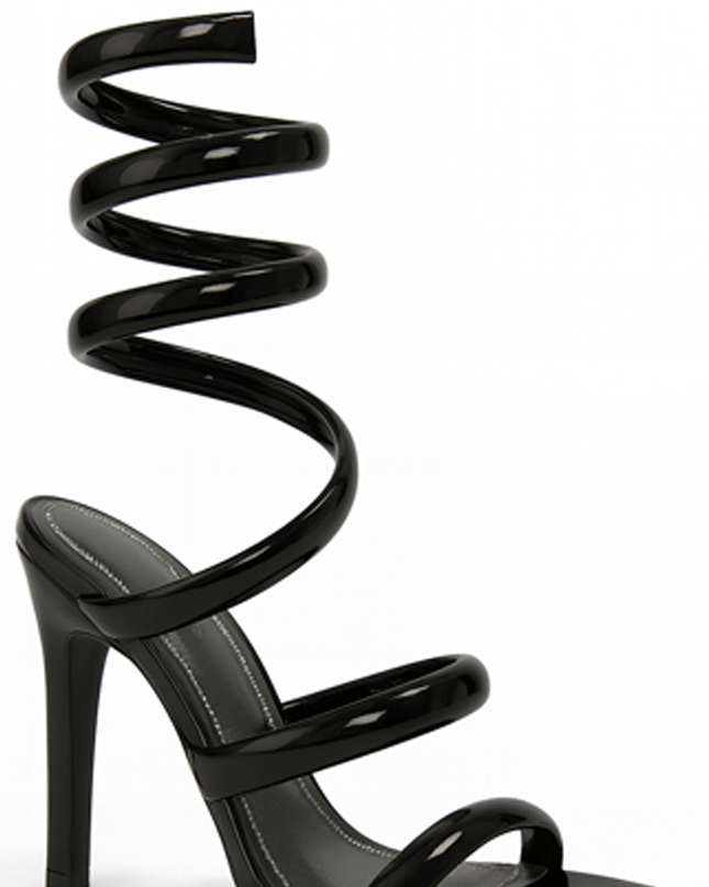 Black Coiled Sandal Heels
