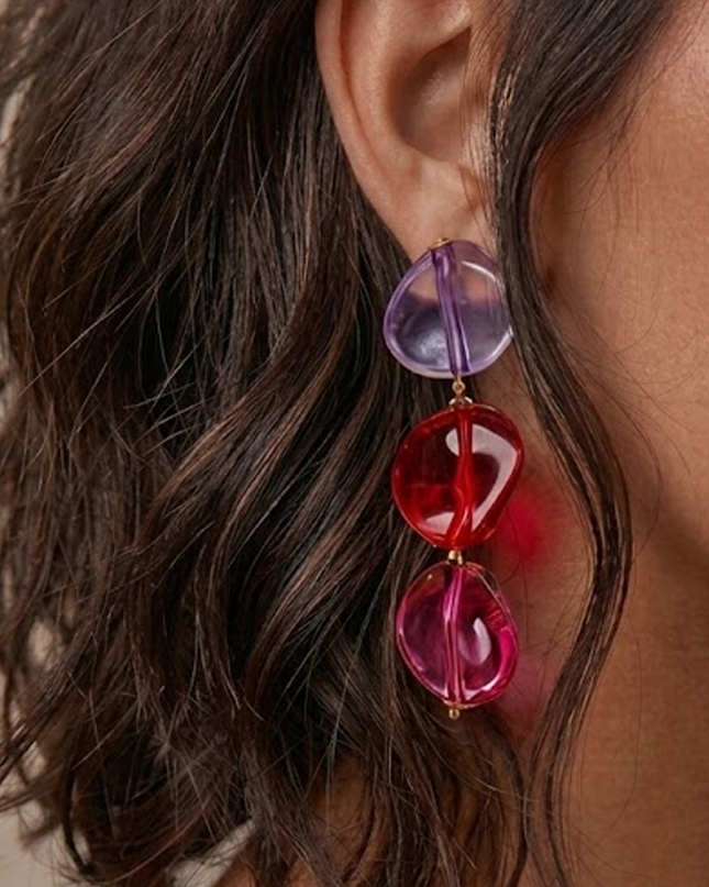 Purple Mist Resin Oval Drop Statement Earrings