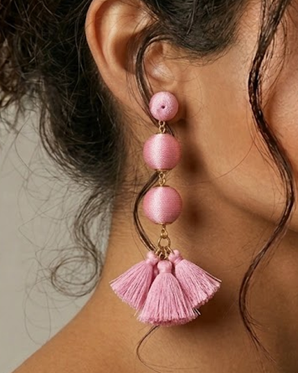 Pink Tassel Drop Earrings
