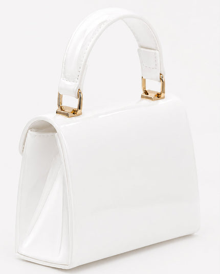White Faux Leather Top Handle Bag