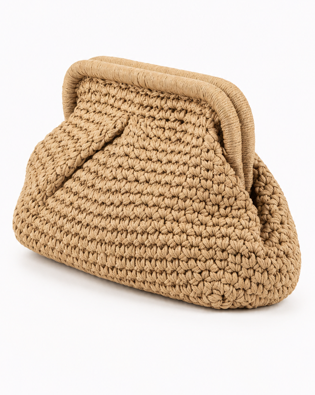 Beige Crochet Knit Pouch Bag