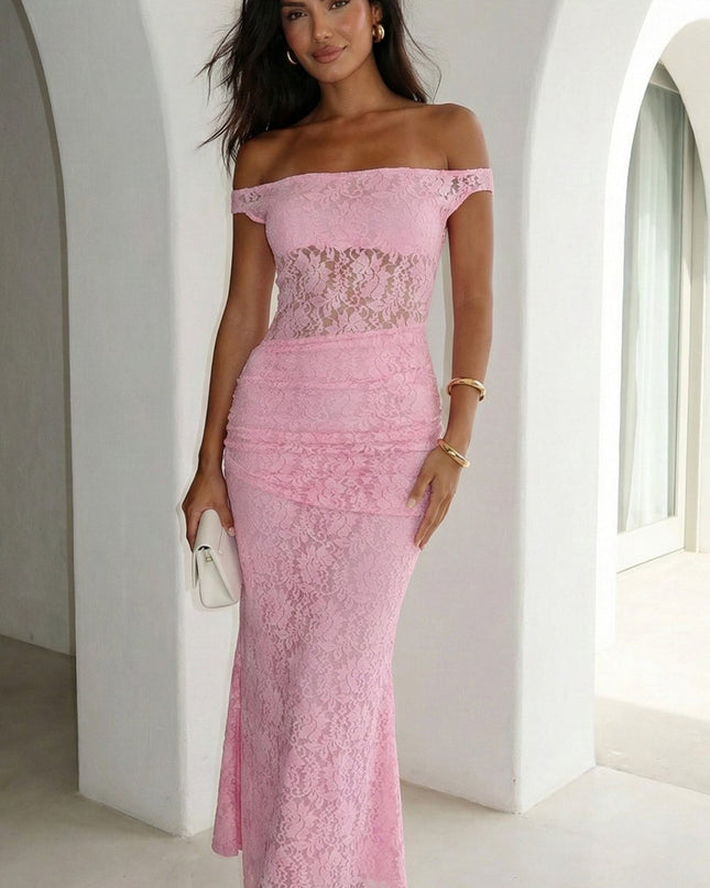 Pink Lace Off Shoulder Dress
