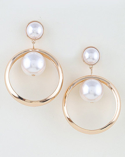 Gold Pearl Drop Hoop Earrings