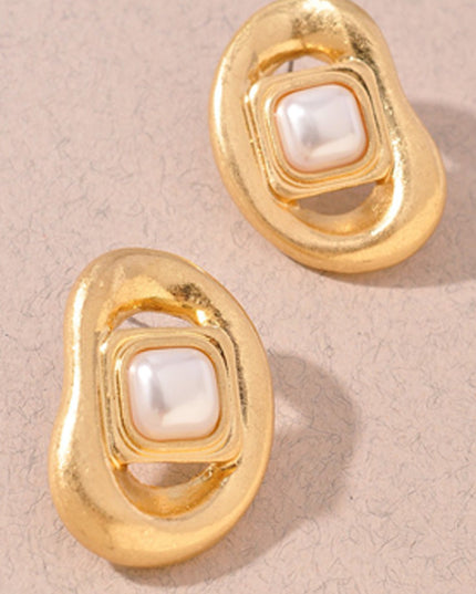 Gold Stone Pearl Earrings