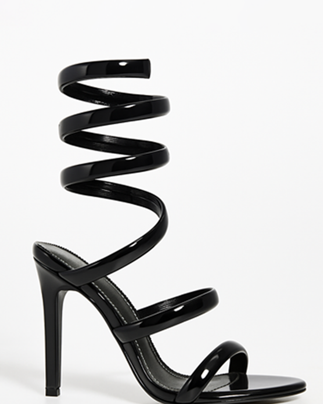 Black Coiled Sandal Heels