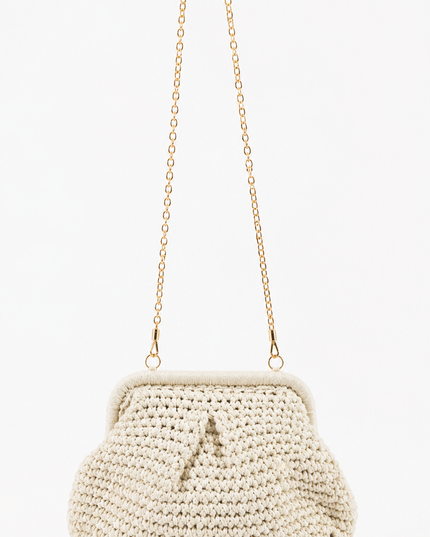 Ivory Crochet Knit Pouch Bag