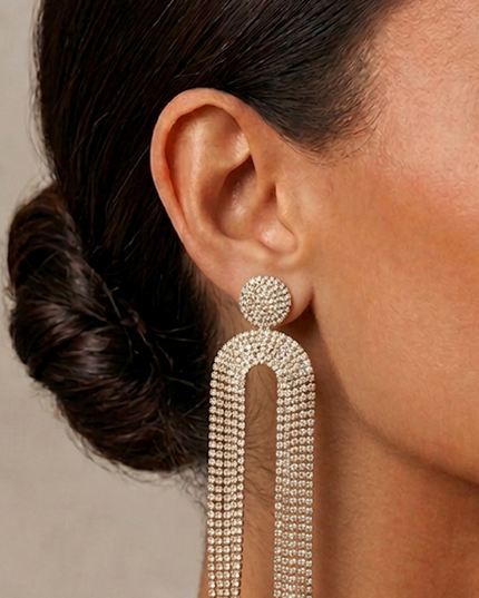 Gold High Stakes Rhinestone Drop Earrings