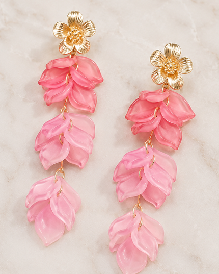 Pink Flower Blossom Drop Earrings