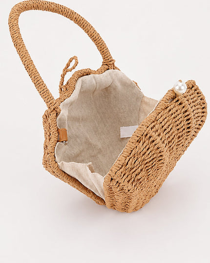 Beige Shell Bamboo Clutch Bag