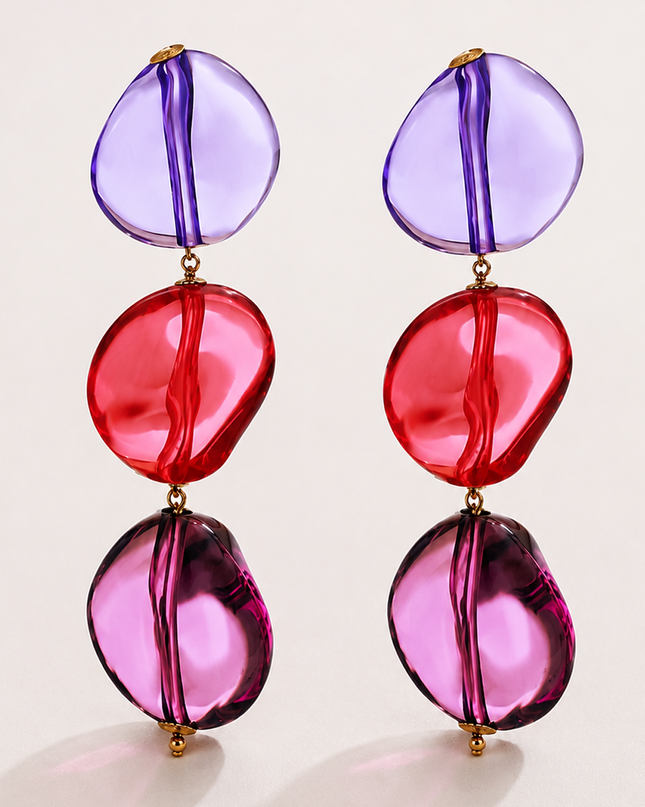 Purple Mist Resin Oval Drop Statement Earrings