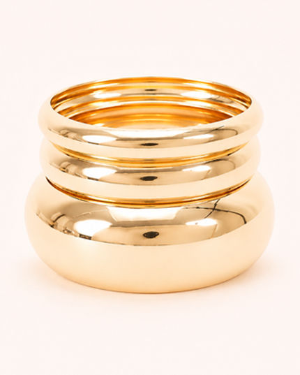 Gold High Shine Stacked 3 Piece Bangle Set