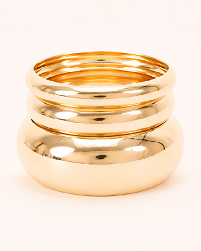 Gold High Shine Stacked 3 Piece Bangle Set