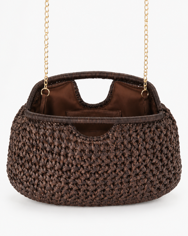 Brown Woven Clutch Bag