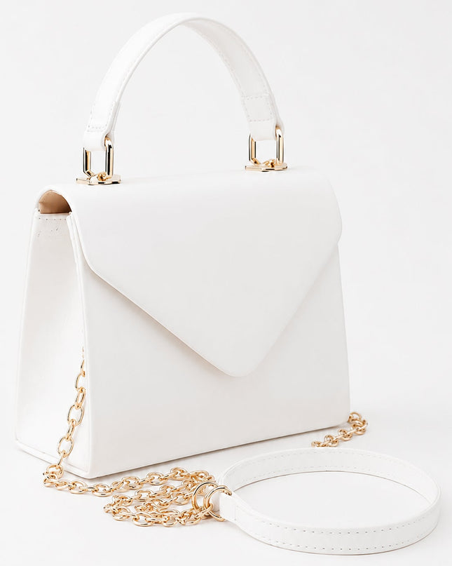 White Faux Leather Top Handle Bag