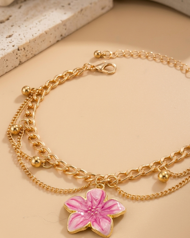 Pink Charm Layered Anklet