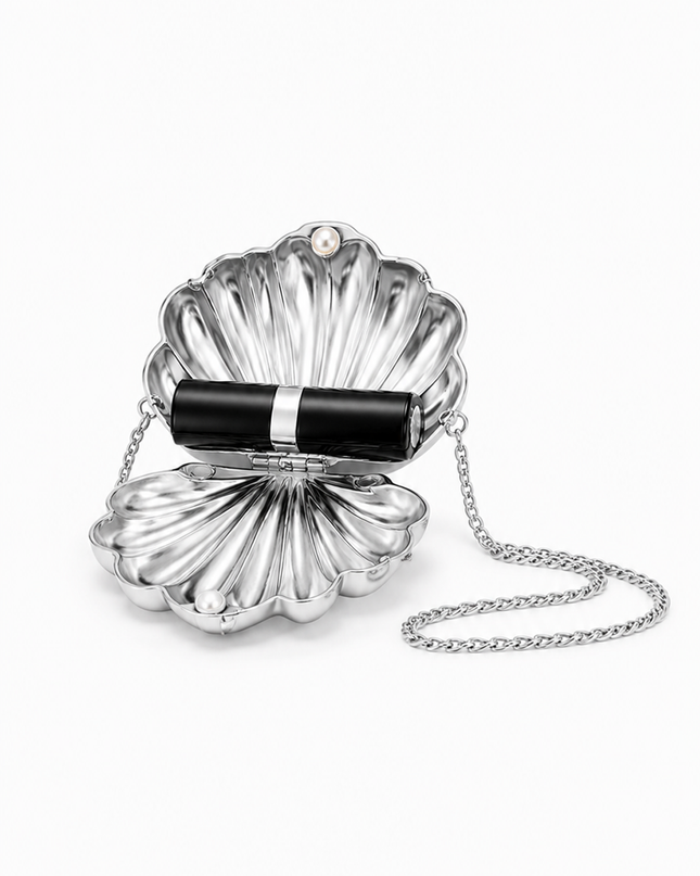 Silver Shell Metal Mini Clutch Purse