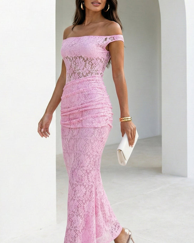 Pink Lace Off Shoulder Dress