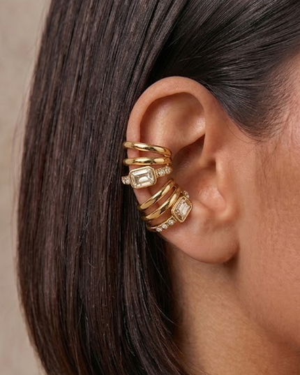 Gold Crystal Layered Ear Cuff Earrings