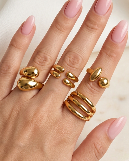 Gold Abstract Wave Ring Set