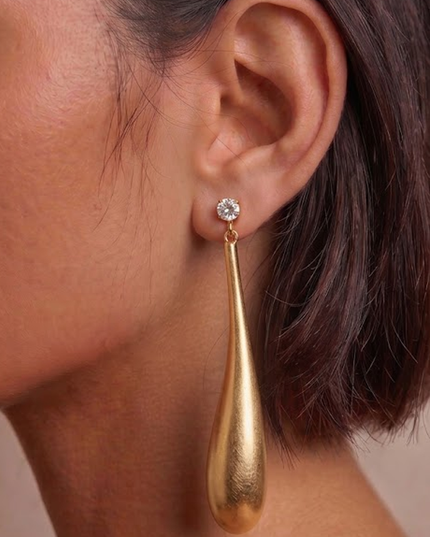 Gold Drop Rhinestone Drop Post Earrings