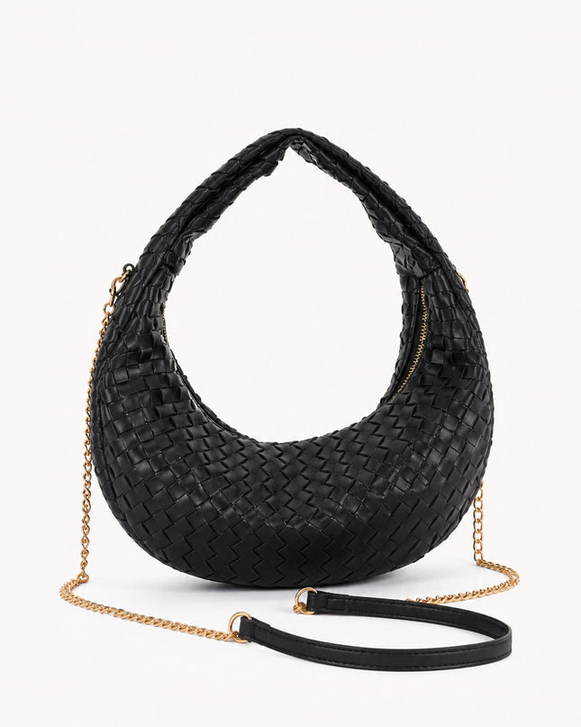 Black Braided Half-Moon Shoulder Bag