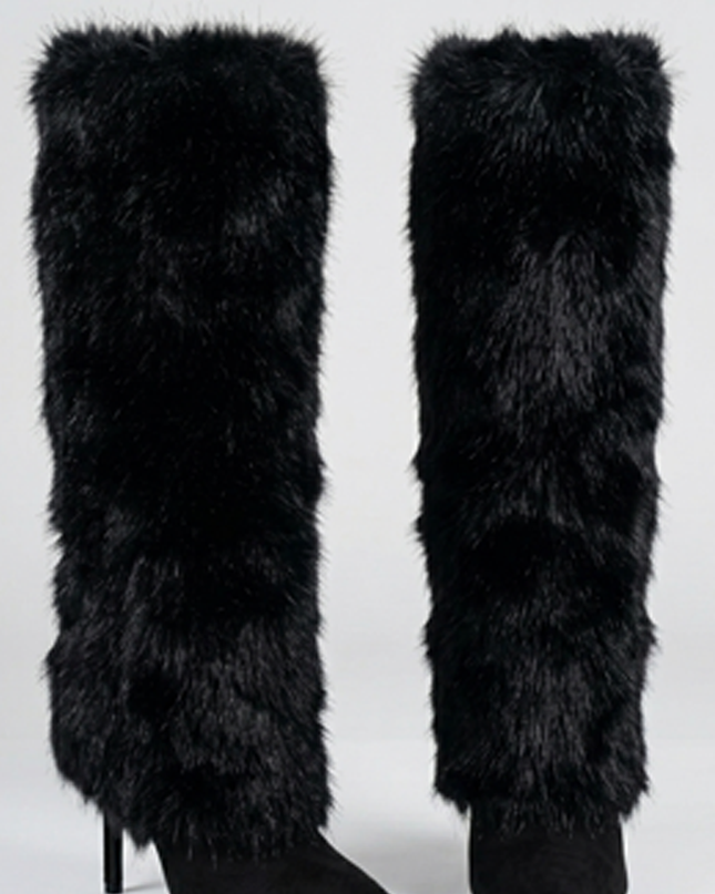 Black Faux Fur High Heel Boots