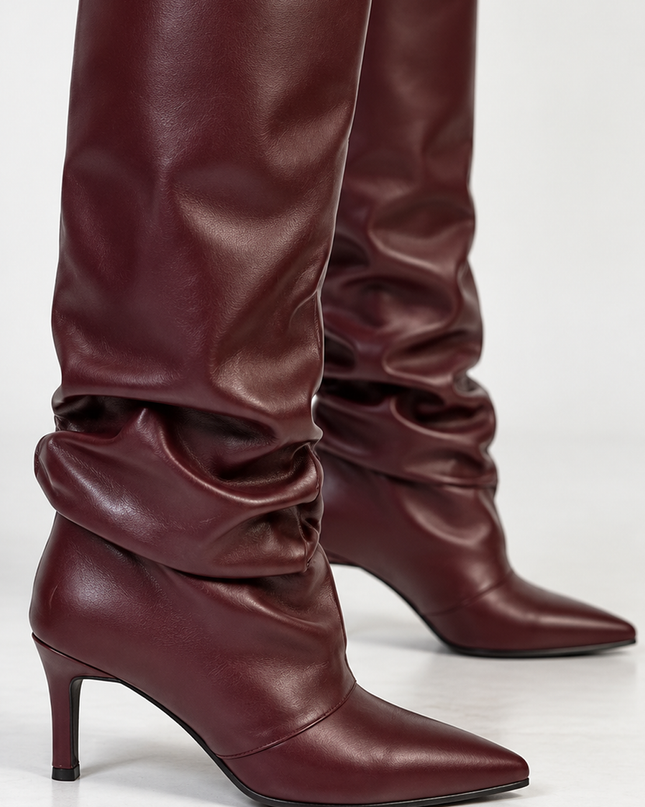 Wine Knee-high Slouch Boots
