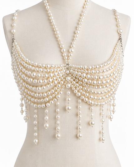 White Pearl Fringe Statement Body Chain