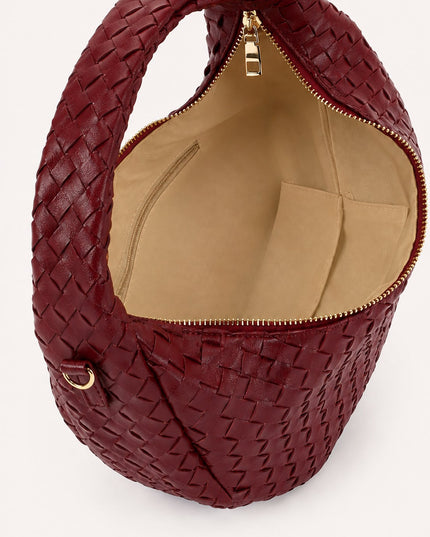 Burgundy Braided Half-Moon Shoulder Bag