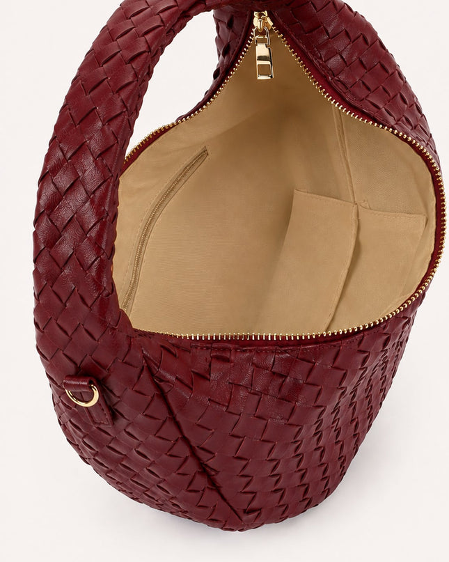 Burgundy Braided Half-Moon Shoulder Bag