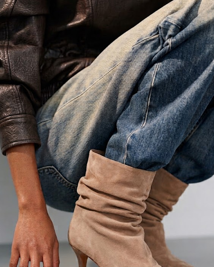 Taupe Suede Pointed Toe Ankle Boots
