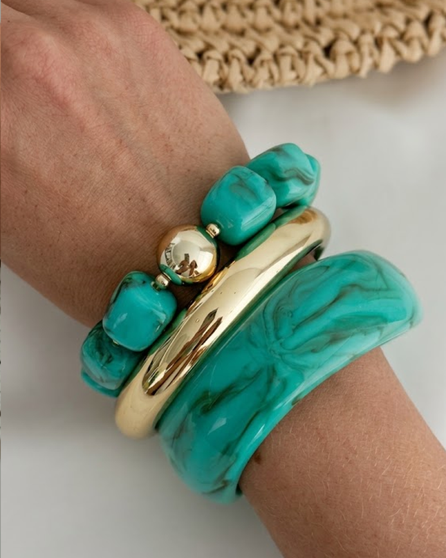 Turquoise piece Bangle & Beaded Bracelet Set